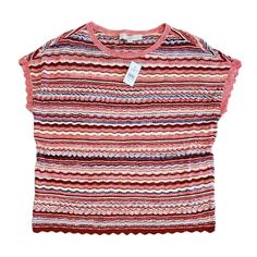 This Loft Blouse Is A Must-Have For Any Fashion-Forward Woman. The Red And Pink Striped Knit Top Features A Round Neckline And Short Sleeves With Casual Sleeve Type. The Blouse Has Contrasting Trim, A Collarless Design, And Scalloped Trim That Adds A Boho Element To It. The Built-In Bra And Breathable Fabric Type Make It Perfect For Any Occasion. This Blouse Is Size Xs And Has A Regular Fit, Making It An Excellent Addition To Any Wardrobe. Keyhole Blouse, Boho Beachy, Beachy Colors, Black And White Tops, Fitted Blouses, Floral Print Tops, Plaid Tops, Dot Dress, Polka Dot Dress