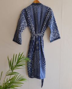 DescriptionCotton Kantha Robe made From Hand Block Printed Fabric.It is hand printed fabric using natural dyes.Item - Indian Handmade Women Kantha Robe Bathrobe Kimono Dress , Gown , Beach Cover up , RobeMaterial - Pure CottonSize - One Plus ( Free Regular ) One size (plus) US women's letterProduct: 1 PC Floral Printed Cotton KimonoMeasurements or Sizes:Length- 52 InchesBust- 48 inchesSleeve-14 inchesSize: Free Size KimonoMain Color: - BlueSecondary Color :- WhiteNote: The color and brightness o Women Long Gown, Night Wear Dress, Beautiful Kimono, Bath Robes For Women, Block Printed Fabric, Bed Quilt Cover, Kantha Jacket, Long Gown Dress, Hand Printed Fabric