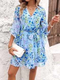 Flirty, flowy, and fabulously femme, our Sienna Floral Wrap Mini Dress is a must-have for any fashion-forward babe. Made with lightweight chiffon fabrication, this dress will keep you cool and chic all season long. Embrace your inner flower child with this playful and versatile piece. Size Guide: Model is 5’8” tall, and has a 33.4” bust, 26.4” waist, & 35.4” hips. She is wearing a S / US 4 / AU 8. This dress is true to size. Material: 100% Polyester. Feature: V-Neckline. Wrap front with waist tie. Short ruffle sleeves. Floral Print. Chiffon Fabrication. Mini length. Care Instructions: Machine wash / Cold hand wash Reindeer Headband, Wrap Mini Dress, Floral Print Chiffon, Brown Leather Sandals, Floral Wraps, Daily Dress, Dress Jewelry, Ruffle Sleeves, Mini Wrap Dress