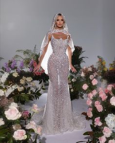 Sheer mermaid shape wedding gown embellished with sequins and pearls with short cape. Diamond Wedding Dress, Best African Dresses, Sparkle Wedding Dress, Gown Plus Size, Fashion Drawing Dresses, Dream Wedding Ideas Dresses, Prom Dress Inspiration