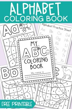 the alphabet coloring book is shown in three different colors