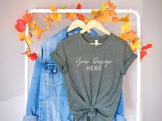 Customizable Casual Fall Top, Customizable Casual Tops For Fall, Crew Neck Shirt With Custom Print In Tri-blend Fabric, Tri-blend Custom Print Crew Neck Top, Customizable Casual T-shirt For Fall, Shirt Business, Fall Theme, T Shirt Mockup, Fall Shirt