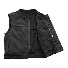 Lowrider - Men's Motorcycle Leather Vest The Lowrider offers both function and comfort built of our ever popular club style vest with a key change, shorter to prevent rising. The lowrider is a great option for those looking for something not as short as the Lowside and not as long as the Sharp Shooter. Features: Two and Half inches shorter than your traditional vest for proper fitting. Diamond Naked Black Cowhide Leather. Club style vest with one-inch collar, covered snaps and hidden cropped cen Motorcycle Leather Vest, Sharp Shooter, Key Change, Black Leather Vest, Motorcycle Vest, Biker Vest, Style Vest, Studded Jacket, Shearling Vest