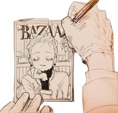 a drawing of a hand holding a magazine