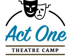 the logo for act one theatre camp, with two masks on top of each other