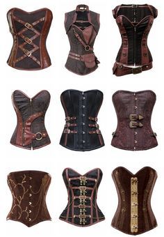 Corsets en tela, piel, con metal, muy llamativos. Bodice Designs, Steampunk Corsets, Corset Ideas, Gaun Abad Pertengahan, Corset Steampunk, Mode Steampunk, Corset Looks, Mode Tips, Diesel Punk