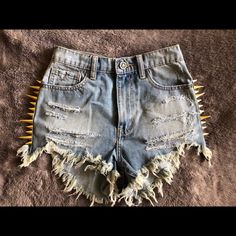 Super Cool Unif High Waisted Spiked Shorts. Never Worn Aside From The Time I Tried Them On. Bought These Brand New, Just Never Wore Them. Size 25 And In Perfect Condition. Edgy Cutoff Bottoms With Belt Loops, Punk Style Short Bottoms For Summer, Mid-rise Punk Bottoms For Summer, Punk Style Mid-rise Bottoms For Summer, Punk Style Mid-rise Summer Bottoms, Mid-rise Punk Style Summer Bottoms, Fitted Cutoff Shorts For Night Out, Edgy High Rise Bottoms For Summer, Edgy Fitted High Rise Shorts