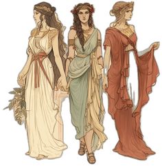 three women dressed in ancient greek costumes