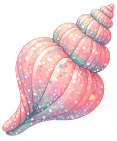 an illustration of a pink sea shell with multicolored dots on it's surface