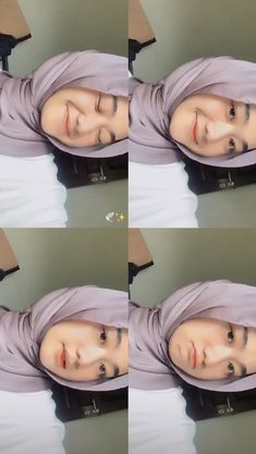 four pictures of a woman wearing a hijab and looking at the camera with different angles