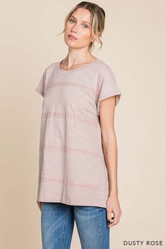 This effortlessly cool tee is about to become your new weekend uniform. In washed cotton so soft you'll never want to take it off, its slubbed texture and striped lace detail give a stylishly undone vibe. Perfect for kicking back at home yet polished enough for brunch with friends, this tee pairs well with cutoffs, a maxi skirt or your favorite jeans. Made from cotton and spandex for a fit that flatters, its message "Stand My Ground" embodies a spirit of empowerment and self-assurance. When you Spring T-shirt With Lace Trim And Crew Neck, Casual Cotton T-shirt With Lace Trim, Casual T-shirt With Lace Trim For Spring, Crew Neck Cotton Top With Lace Trim, Cotton Crew Neck Top With Lace Trim, Cotton Tops With Lace Trim And Crew Neck, Comfortable Cotton Tops For Layering, Spring Tops With Frayed Hem For Casual Gatherings, Cotton Tops With Lace Trim And Short Sleeves