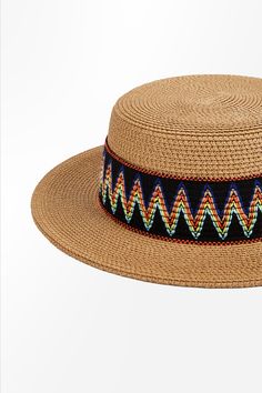 Top off your summer outfit with our Chevron Stitching Straw Hat. With its chic chevron pattern and breezy design, this hat is ideal for sunny days and beach getaways. Product code: CAC03C4G001ZZ Features:  Multicolored chevron stitching Wide brim Material: 100%STRAW. Adjustable Multicolor Panama Hat For Summer, Bohemian Boater Hat For Vacation In Spring, Summer Festival Woven Panama Hat, Bohemian Woven Boater Hat For Summer, Brown Summer Boater Hat, Brown Boater Hat For Vacation In Summer, Bohemian Adjustable Straw Hat For Summer Outings, Bohemian Sun Hat For Summer Outings, Bohemian Brown Boater Hat For Spring