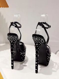 Fitted Round Toe Sandals For Club, Party Sandals With Spikes, Synthetic Material, Party Sandals With Spikes In Synthetic Material, Party Synthetic Sandals With Spikes, Trendy Club Heels With Round Toe, Trendy Round Toe Heels For Club, Party Sandals With Spikes And Round Toe, Spiked Round Toe Party Sandals, Club Heels With Platform And Round Toe