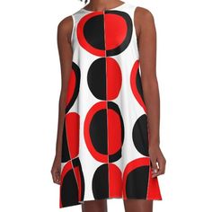 Loose-fit, mid-length sleeveless dress with silky handfeel. Printed on both sides. Machine washable. Size range XS-2XL. Black and red mod circle design Dress Black And Red, Circle Print, Aline Dress, Woven Dress, Circle Design, Dress For Sale, Dress Fabric, Color Patterns, Dress Black