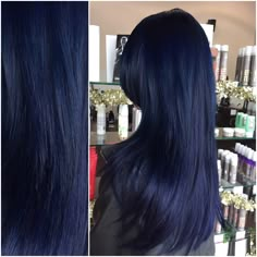 Blue hair, pravana Long Black Blue Hair, Dark Denim Blue Hair, Midnight Blue Hair No Bleach, Raven Blue Hair, Dark Blue Dyed Hair, Jet Blue Hair, Black Sapphire Hair, Dark Blue Hair Aesthetic, Midnight Dark Blue Hair