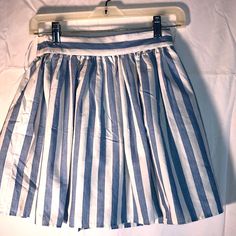 Adorable White Blue Striped, Lined Miniskirt, Brand New Condition. Summer Striped Lined Skort, Striped Lined Skort For Summer, White Pleated Bottoms For Vacation, White Full Skort With Lined Skirt, White Full Skirt Lined Skort, White Full Skirt Skort With Lining, White Casual Skort With Full Skirt, Blue Preppy Skort For Spring, Preppy Blue Skirt For Spring