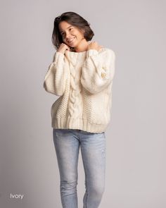 "XS to 2XL / 17 colors available / Super soft and warm this sweater will be your best friend during the cold months. The non-itchy yarn is perfect for sensitive skin. Hand knitted with lots of love! Measurements: XS (US 0-2; UK 4-6; EU 32-34) shoulder width - 35 cm (13.7\") length - 58 cm ( 22.8\" ) sleeve - 56 cm ( 22\" ) bust - 82 cm ( 32.2\" ) hip - 88 cm ( 34.6\" ) S (US 4-6; UK 8-10; EU 34-36) shoulder width - 37 cm (14.5\") length - 58 cm ( 22.8\" ) sleeve - 56 cm ( 22\" ) bust - 88 cm ( 3 Winter White Cable Knit Sweater, Chunky Knit Long Sleeve Sweater With Cozy Fit, Cozy Fit Chunky Knit Long Sleeve Sweater, Cream Chunky Knit Turtleneck Sweater, Knitted Turtleneck Sweater In Winter White, Winter White Knitted Turtleneck Sweater, Cream Knitted Turtleneck Sweater, Winter White Wool Long Sleeve Sweater, Knitted Cream Sweater For Cold Weather