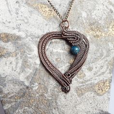 Copper Heart Necklace With Clear Crystal Glass Teardrop Bead | Etsy Unique Copper Heart Pendant Necklaces, Unique Copper Heart Pendant Necklace, Unique Copper Necklace With Heart Pendant, Handmade Copper Heart Pendant Necklace, Handmade Copper Heart Necklaces, Handmade Heart-shaped Copper Necklaces, Handmade Heart-shaped Copper Necklace, Handmade Bronze Heart Necklace, Handmade Teardrop Pendant Necklace In Copper Wire