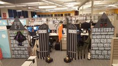 Cubicle Halloween Decoration Ideas in 2023 Haunted House Cubicle Ideas, Halloween Cubical Decorations, Halloween Cubicle Decor Contest Work, Cubical Halloween Decor Office, Cubicle Halloween Decor, Work Office Halloween Decorations