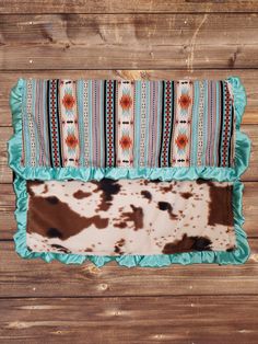 Ruffle Baby Blanket - Mint Aztec and Cow Minky Western Blanket - DBC Baby Bedding Co Ruffled Baby Blanket, Western Blanket, Blanket Western, Clothes Country, Western Blankets, Ruffle Blanket, Baby Clothes Country, Taggie Blanket, Tie Blankets