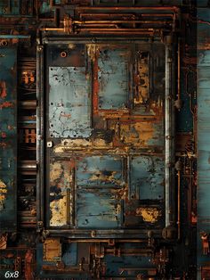 Rustic Industrial Panel Photography Backdrop - A richly textured arrangement of weathered metal panels and mechanical components Panel Photography, Industrial Decay, Creative Photoshoots, Industrial Aesthetic, Landscape Designs, Peeling Paint, Close Up Portraits, Printed Backdrops, Studio Setup