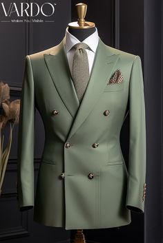 Elevate your style with our meticulously crafted Sage Green Double Breasted Suit for men. Impeccably tailored, this formal ensemble exudes sophistication and is perfect for a wide range of occasions, from weddings to business events. 🌿 Tailored Elegance: Our double-breasted suit is designed to perfection, offering a timeless and tailored fit that complements every body type. 👔 Versatile Sophistication: The subdued yet striking sage green hue adds a touch of uniqueness, making it an ideal cho Wedding Suits Sage Green, Sage Suit, Sage Green Suit, Mens Formalwear, Blue Suit Men, Black Men Fashion Casual