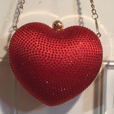 Add A Touch Of Bling To Your Dressy Outfits And Keep Your Essentials Secure In This Chic Must-Have Bag. Lift Lock Chain Strap 5.24" L X 2.76" W X 4.8" H Material: 90% Glass, 10% Metal, Lining: Synthetic Fabric Spot Clean Imported Red High, Red Purses, Red Diamond, Dressy Outfits, Synthetic Fabric, Crystal Heart, Chain Strap, Red Color, Red Gold