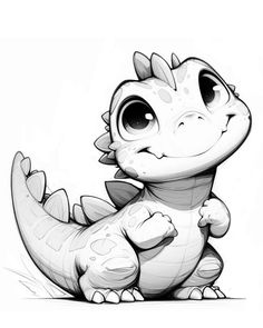 a drawing of a baby dragon sitting on the ground