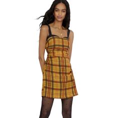 Anthropologie Let Me Be Me Yellow Plaid Lined Straps Mini Dress Size Xl - 100% Cotton - Plaid Yellow, Black, Red - Mini Dress -Ruched At The Waist And At The Sides - Side Zip - Hand Wash - Fully Lined Armpit To Armpit - 21 Inches Waist - 36 Inches Shoulder Strap To Hem - 37 Inches Yellow Mini Dress For Casual Wear, Yellow Knee-length Mini Dress For Casual Wear, Mustard Sundress Mini Dress, Chic Mustard Sleeveless Mini Dress, Chic Mustard Mini Dress, Yellow Fitted Dress For Fall, Casual Yellow Dresses For Fall, Fitted Yellow Dress For Fall, Yellow Dress For Casual Fall Wear