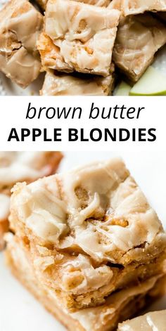 brown butter apple blondies stacked on top of each other