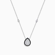 Pave Classica 14K White Gold Diamond and Enamel Necklace Luxury White Gold Teardrop Necklace, Elegant Teardrop Pendant Necklace In White Gold, Classic White Gold Teardrop Pendant Necklace, Fine Jewelry Teardrop Pendant Necklace, Exquisite White Gold Teardrop Pendant Necklace, Classic White Gold Teardrop Necklace, 14k White Gold Teardrop Pendant Necklace, Elegant Teardrop Pendant Necklace With Polished Finish, Formal White Gold Teardrop Necklace