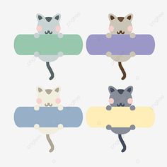 four cats with different colors and shapes on them