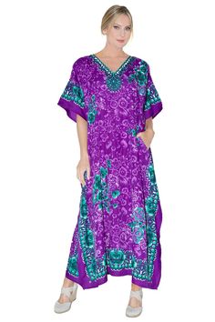 PRICES MAY VARY. Stylish Beach Kaftan Coverups: Our purple kaftan dresses for women are perfect for sun protection at the beach or poolside lounging, offering a chic and trendy look. Versatile Kaftan Maxi Dresses: Ideal for a range of occasions, from evening wear to summer office attire, long holiday dresses, these kaftans with elbow-length Batwing sleeves add a touch of elegance to your wardrobe. Size Inclusivity: Offering a wide range of sizes from S to 3XL, our plus size kaftans ensure a comf Purple Short Sleeve Kaftan For Beach, Long Purple Kaftan For Vacation, Vacation Pool Kaftan, Purple Free Size Kaftan For Vacation, Purple Short Sleeve Kaftan For Summer, Purple Kaftan For Summer Beach Cover-up, Purple Tunic Maxi Dress For Beach, Purple Maxi Length Summer Kaftan, Purple V-neck Kaftan For Summer