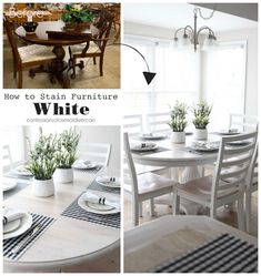 a collage of photos showing how to clean furniture for dining room table and chairs