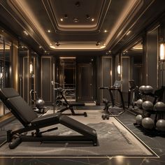 a gym with exercise equipment and mirrors