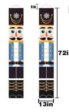 an image of a nutcracker with the measurements for it's size and height