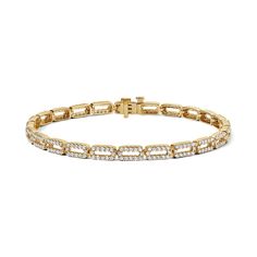 Striking the perfect balance between classic and fashion-forward, this Bold Gold collection reimagines some of our favorite silhouettes from the past decade into the latest must-have sophisticated everyday look. This elegant pave link bracelet will take your outfit from day tonight and can be paired perfectly with our matching Gold and Half Pave Rectangular Link Necklace. Available in 14K White Gold and Yellow Gold Available in bracelet lengths = 6.5in and 7in Diamond weight: 6.5in length = 1.6 Elegant Tennis Bracelet With Single Cut Diamonds, Classic Baguette Cut Tennis Bracelet, Elegant Gold Bracelet With Single Cut Diamonds, Luxury Rectangular Brilliant Cut Diamond Bracelet, Timeless Gold Bracelet With Pave Setting, Timeless Pave Setting Bracelets, Luxury Gold Bracelet With Diamond Accents, Timeless Bracelets With Pave Setting, Elegant Diamond Tennis Bracelet With Rectangular Shape