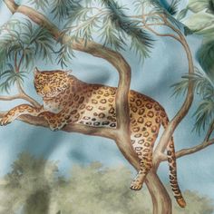 a painting of a leopard resting in a tree