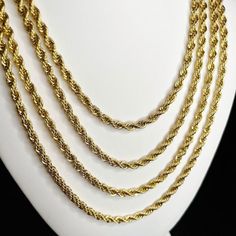 Gold Rope Chains Are The Perfect Way To Add A Touch Of Luxury To Your Style. Our Gold Rope Chains Are Crafted From Solid 316l Stainless Steel And Plated In 18k Gold For A Lustrous Finish. They're Also Waterproof, So You Can Wear Them With Confidence In Any Setting. Choose From Four Different Lengths - 18 Inches, 20 Inches, 22 Inches, Or 24 Inches - To Find The Perfect Fit. Same Day Usps Shipping Real Solid 316l Stainless Steel Heavy 18k Gold Plating Waterproof Anti-Fade Anti-Tarnish No Green Ski Stainless Steel Rope Chain Necklace, Chrome Hearts Ring, Necklaces Men, Saturn Necklace, Dagger Earrings, Bullet Necklace, Gold Rope Chains, Skull Necklace, Mens Leather Bracelet