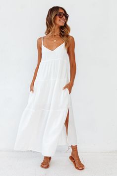 Carbell Maxi Dress White | Fortunate One Floaty Maxi Dress, Hand Dress, Maxi Dress White, Knit Maxi Skirt, Maxi Dress Sale, Beach Maxi Dress, Maxi Dress Green, Summer Cocktails, Pink Maxi Dress