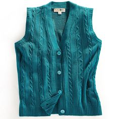 When there’s a nip in the air and you need an extra layer, but a sweater is just too much, slip into this comfortable vest and you’ll warm up in no time. The cable design keeps the heat in your core, while the sleeveless style leaves your arms uncovered so you don’t overheat. Easy to wear button up style Beautiful cable stitching Rubbed hems 100% acrylic 5 colors S, M, L, XL, 2X