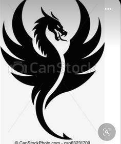 a black and white silhouette of a dragon with wings on it's head, in the shape of a circle