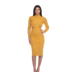 High Neck Mustard Sweater Dress With Waist Tie - Lookeble Everyday Streetwear, Long Sleeve Mesh Dress, Mustard Sweater, Gold And Black Dress, Bodycon Sweater Dress, Tie Sweater, Black Ruffle Dress, Office Setting, Velour Dress