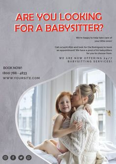 a flyer for a babysitter's birth party with two women hugging each other