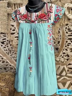 BestDealBuys Casual A-line Midi Dress With Floral Embroidery, Spring Bohemian A-line Mini Dress, Casual Knee-length Mini Dress With Floral Embroidery, Weaving Dress, Bright Boho, Beach Date, Blue Accessories, A Line Shorts, Crewneck Dress