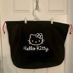 Brand New Hello Kitty Xl Drawstring Bag Tote Bag Great For Beach Laundry Whatever You Want To Use It For! Very Large! Black Hello Kitty Print Bag For Daily Use, Black Hello Kitty Print Travel Bag, Black Hello Kitty Travel Bag, Black Travel Bag With Cat Design, Hello Kitty Tote Bag, Hello Kitty Bags, Hello Kitty Black, Hello Kitty Bag, Pink Hello Kitty