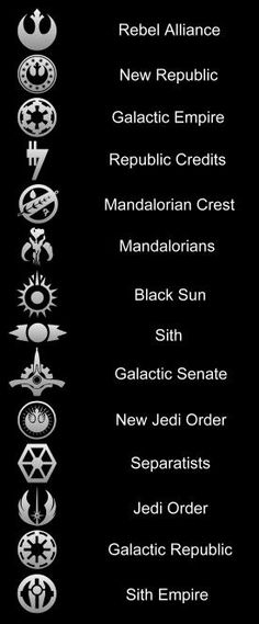 the star wars symbols are shown in black and white