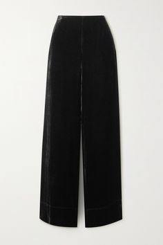 TOTEME's pants are cut from supple velvet that drapes beautifully. An easy way to build outfits during party season, they're tailored in a wide-leg shape and feel effortless in the chicest way. Women Collection, Black Pants, Wide Leg Pants, Luxury Design, Porter, Wide Leg, Velvet, Silk, Pants