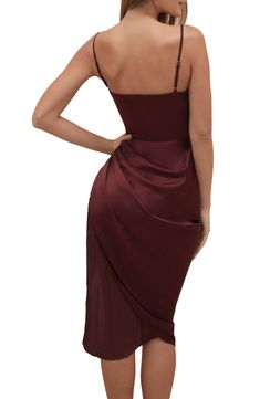 Revamp your date-night look in this divine corset dress cut from lustrous stretch satin with a cinched waist and gathered side for an hourglass silhouette. The corset is lined with stretch crepe that gives a nonslip effect to keep the bodice perfectly in place at all times. Exclusive retailer 53" length Sweetheart neck Tulip hem Lined Polyester/acetate/elastane Dry clean Imported Brown Dresses Formal, Hourglass Silhouette, Stretch Crepe, House Of Cb, House Dress, Stretch Satin, Brown Dress, Night Looks, Sweetheart Neck