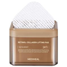 Mediheal Retinol Collagen Lifting Pad contains 99% Pure retinol and 300 dalton low-molecular collagen to help lifted and rejuvenated appearance. LIPOSOME TECHNIQUE Retinol + Low-Molecular Collagen are microencapsulated to reduce irritation and enhance absorption. Toner Pads, Ideal Day, Night Care, Face Facial, Skin Care Cleanser, Skin Toner, Facial Toner, Day Night, Cleanser And Toner